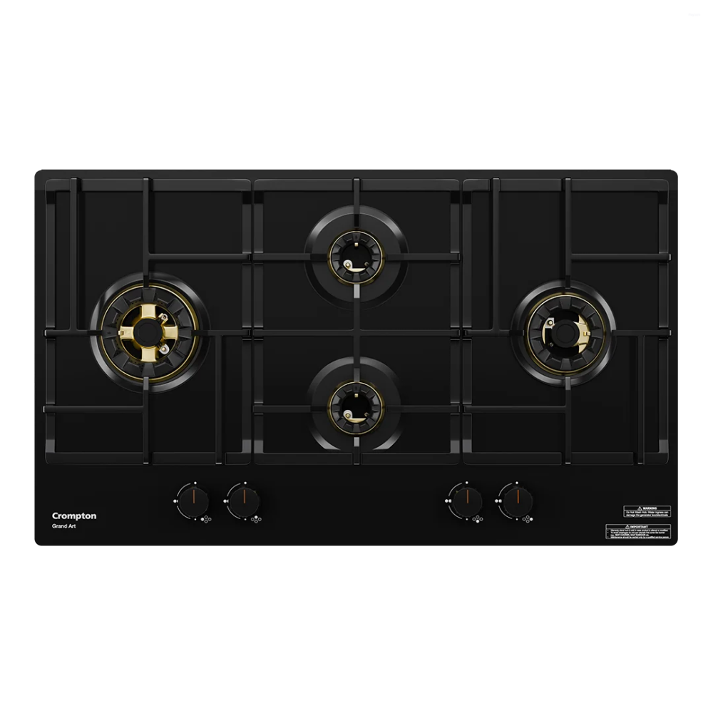 Crompton GrandArt 90cm 4 Burner Built-in Gas Hob with Full Brass 3D Burners & Flame Failure Safety (HOB-GAFB904-MBL)