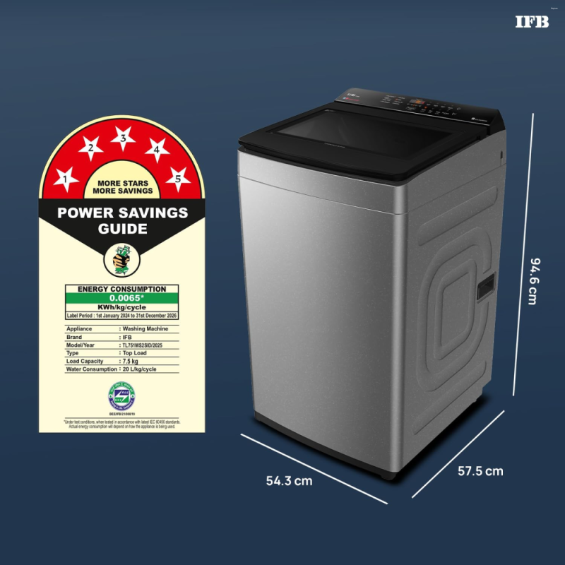 IFB 7.5 Kg 5 Star AI Powered Deepclean® Technology Fully Automatic Top Load Washing Machine with Inbuilt Heater(TL751MS2SID,Eco Inverter, Power Steam®, Activmix, 4 Year Machine Warranty,Mystic Silver)