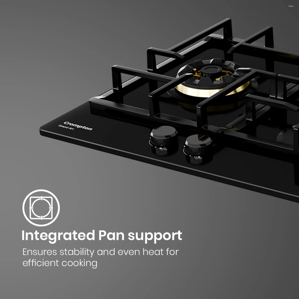 Crompton GrandArt 90cm 4 Burner Built-in Gas Hob with Full Brass 3D Burners & Flame Failure Safety (HOB-GAFB904-MBL)
