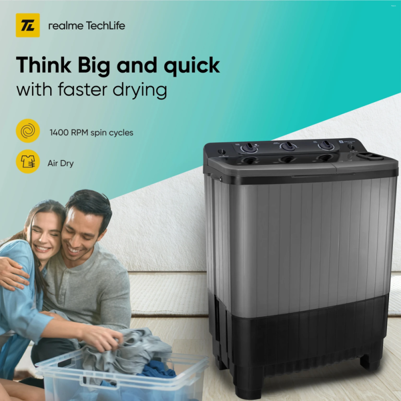 realme TechLife 7.5 Kg Semi Automatic Washing Machine (RMSA755NNNDG/2026)