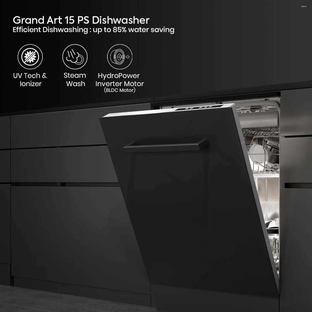 Crompton GrandArt 15 Place Settings Fully Integrated Built-in Dishwasher with 3rd Rack, PureBeam+ Technology & HydroPower Inverter Motor (BI-DWGAV15PS-FI)