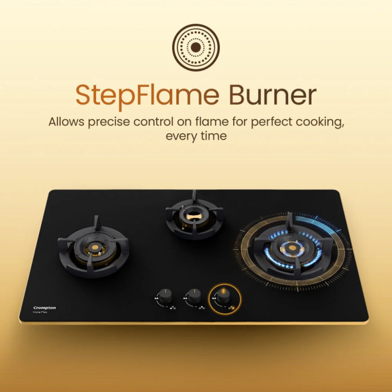 Crompton Viona Plus 78cm 3 Burner Built-in Gas Hob with Auto Ignition & Flame Failure Safety (HOB-VPDC783-MBL)