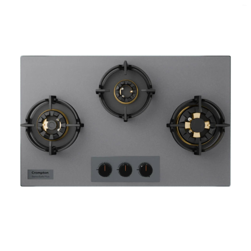 Crompton SensoSafe Plus 78cm 3 Burner Built-in Gas Hob with Full Brass 3D Burners, Auto Ignition & Flame Failure Safety (HOB-SSFB783SP-MBU)