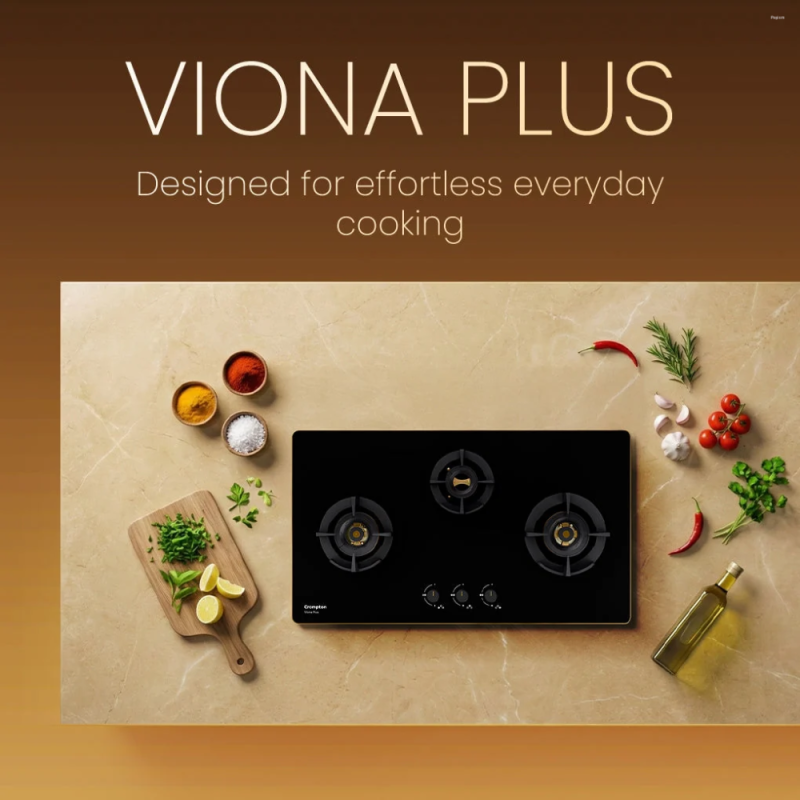 Crompton Viona Plus 82cm 4 Burner Built-in Gas Hob with Auto Ignition & Flame Failure Safety (HOB-VPDC824-MBL)