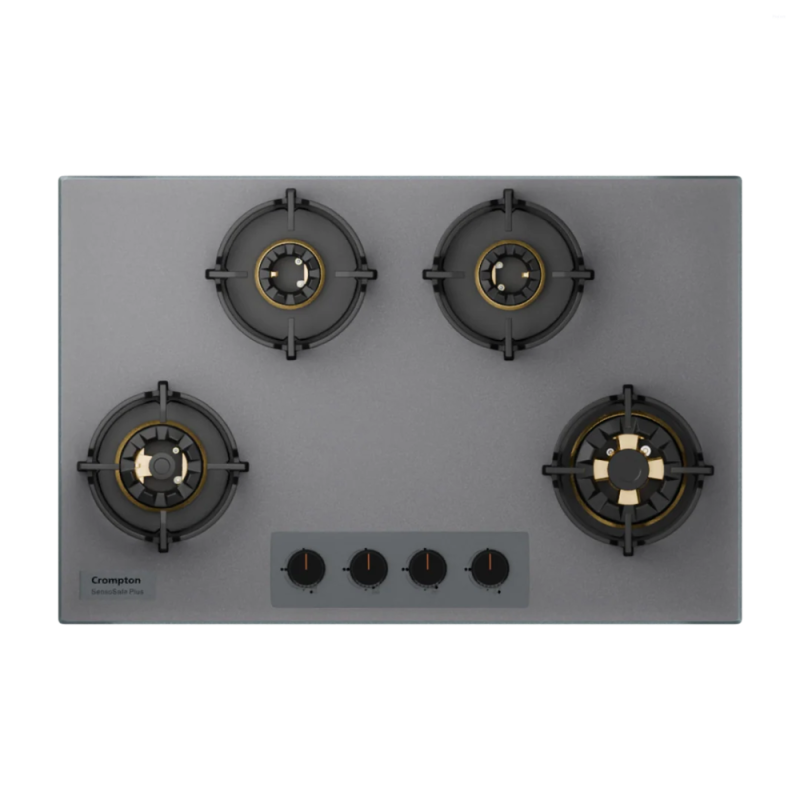 Crompton SensoSafe Plus 80cm 4 Burner Built-in Gas Hob with Full Brass 3D Burners, Auto Ignition & Flame Failure Safety (HOB-SSFB804SP-MBU)