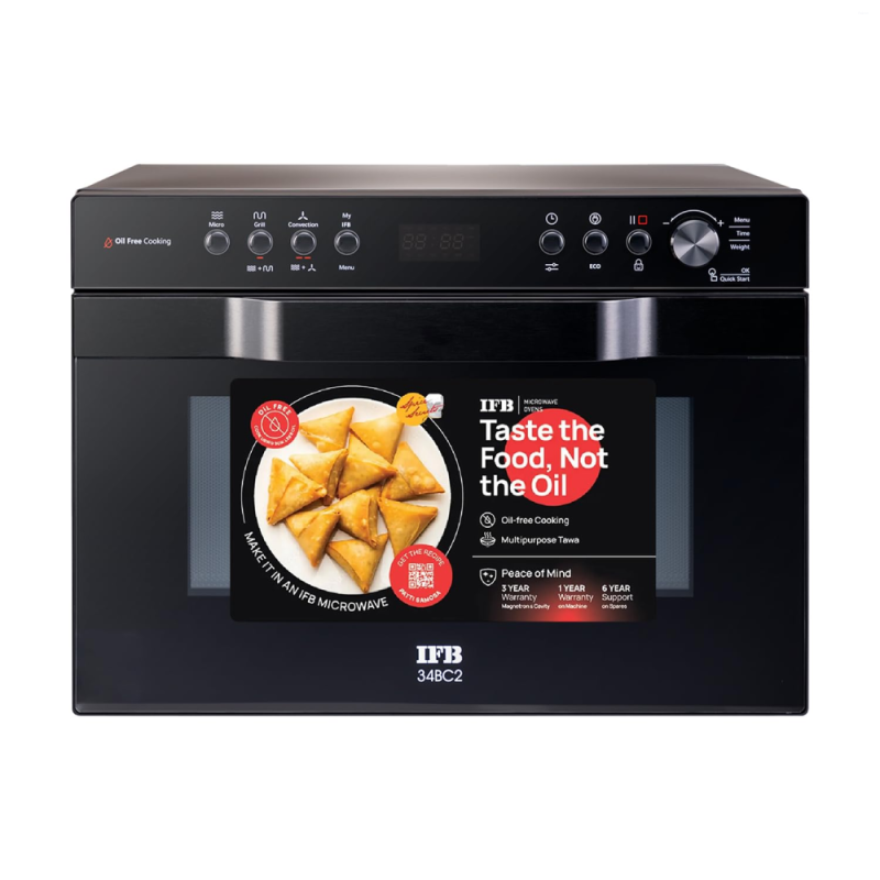 IFB 34 L, Multi-Stage Cooking Grill & Convection Microwave with Air Fry, 10 Power Levels, Intelligent Cooling System, Fermentation mode, 151 Auto Cook Menus, Weight Defrost, Auto Reheat (34BC2, Black)
