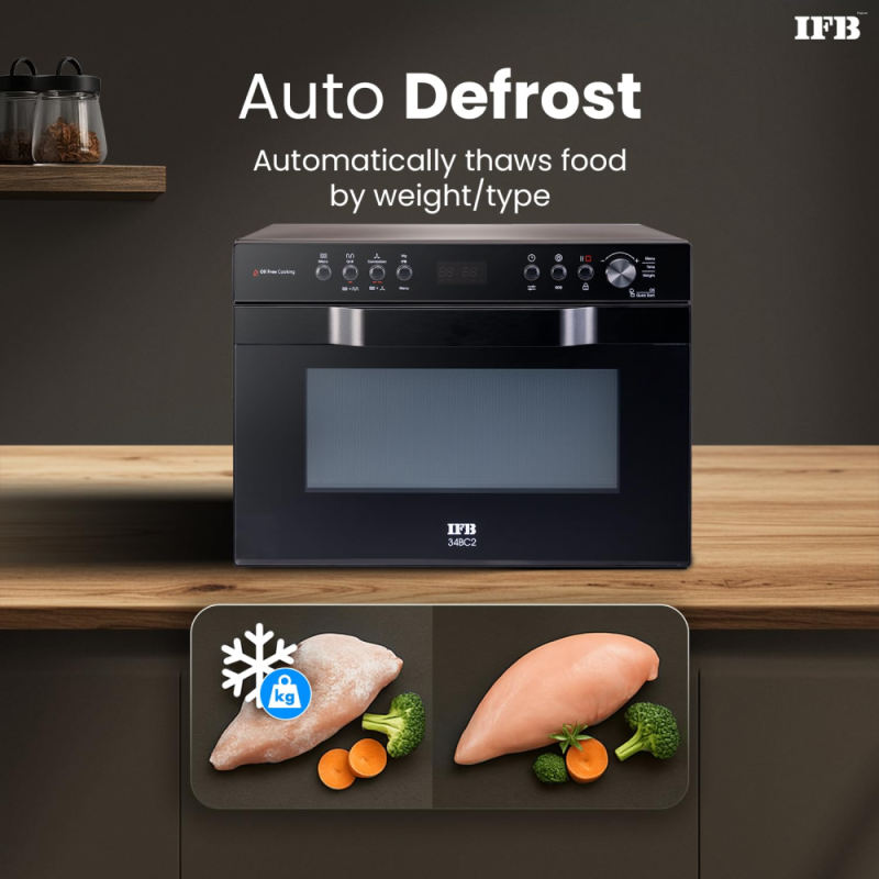 IFB 34 L, Multi-Stage Cooking Grill & Convection Microwave with Air Fry, 10 Power Levels, Intelligent Cooling System, Fermentation mode, 151 Auto Cook Menus, Weight Defrost, Auto Reheat (34BC2, Black)
