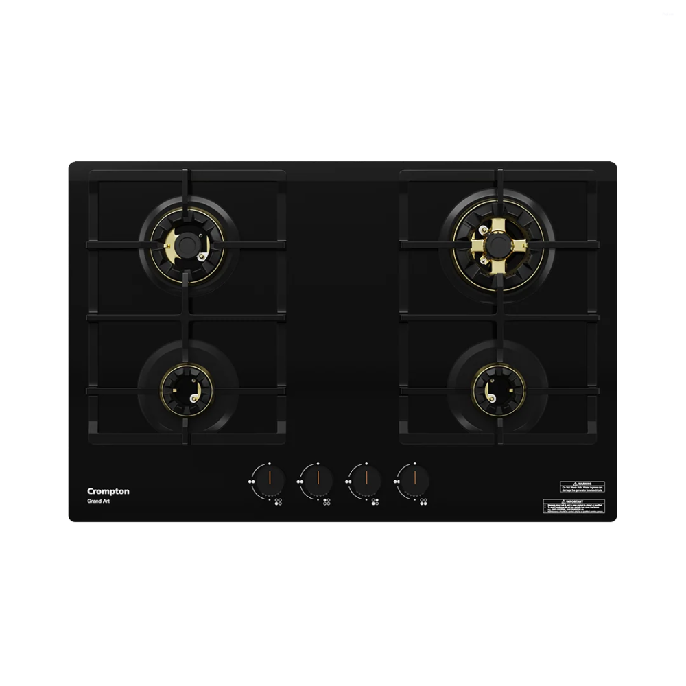 Crompton GrandArt 80cm 4 Burner Built-in Gas Hob with Full Brass 3D Burners & Flame Failure Safety (HOB-GAFB804-MBL)