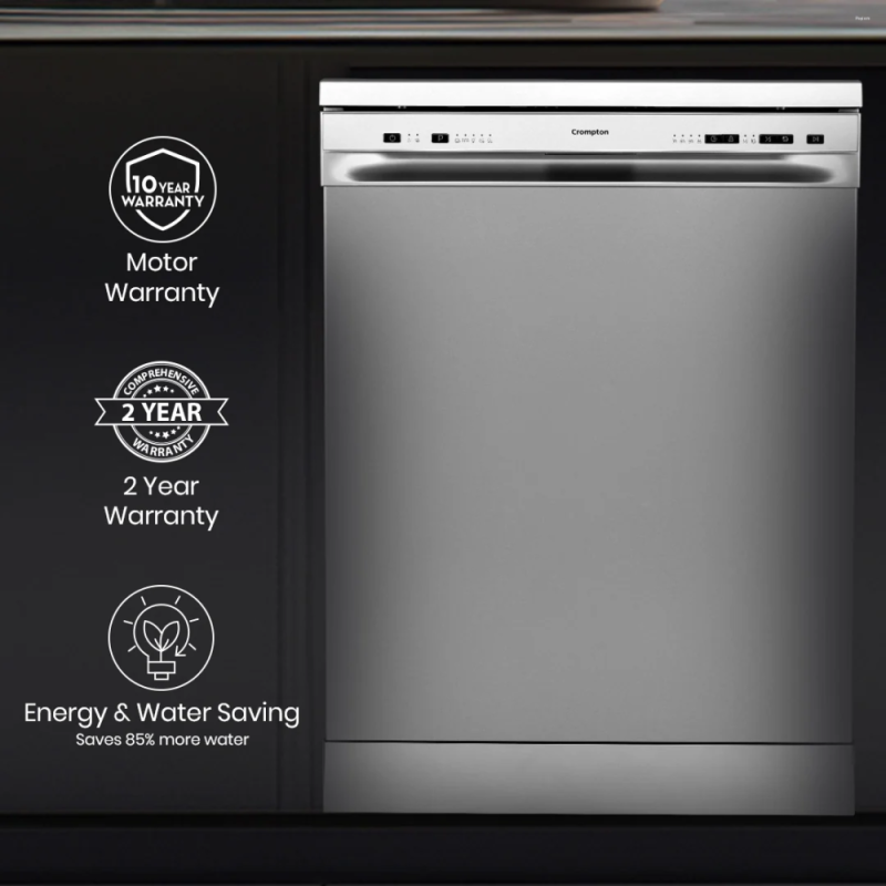 Crompton Voila 13 Place Settings Freestanding Dishwasher with Stainless Steel Inner Tub, Eco Wash & 5 Wash Programs (FS-DWVOA13PS-ENT)