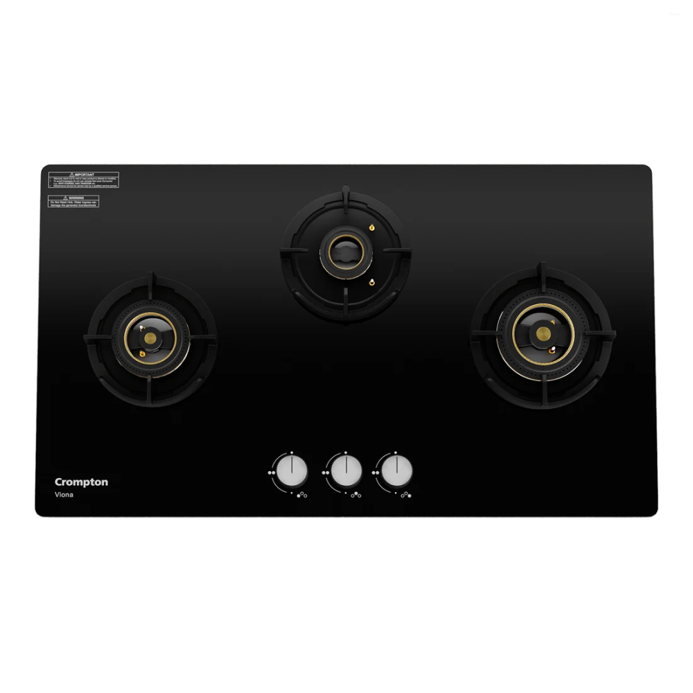Crompton Viona 78cm 3 Burner Built-in Gas Hob with Auto Ignition & Flame Failure Safety (HOB-VNDC783-MBL)