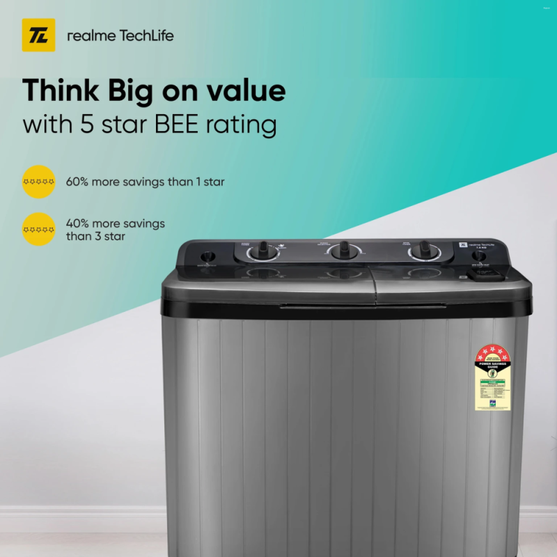 realme TechLife 7.5 Kg Semi Automatic Washing Machine (RMSA755NNNDG/2026)