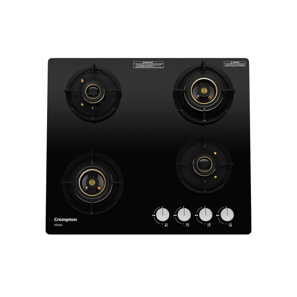Crompton Viona 60cm 4 Burner Built-in Gas Hob with Auto Ignition & Flame Failure Safety (HOB-VNDC604-MBL)