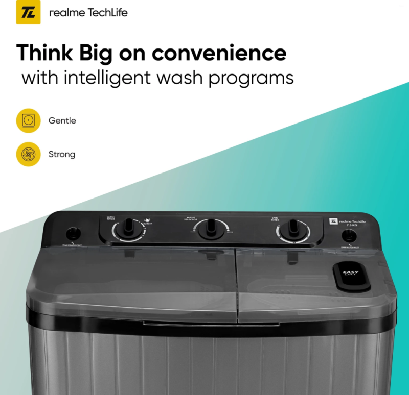 realme TechLife 7.5 Kg Semi Automatic Washing Machine (RMSA755NNNDG/2026)