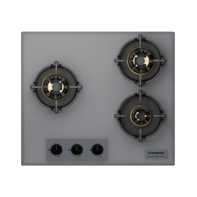 Crompton SensoSafe Plus 60cm 3 Burner Built-in Gas Hob with Full Brass 3D Burners, Auto Ignition & Flame Failure Safety (HOB-SSFB603SP-MBU)